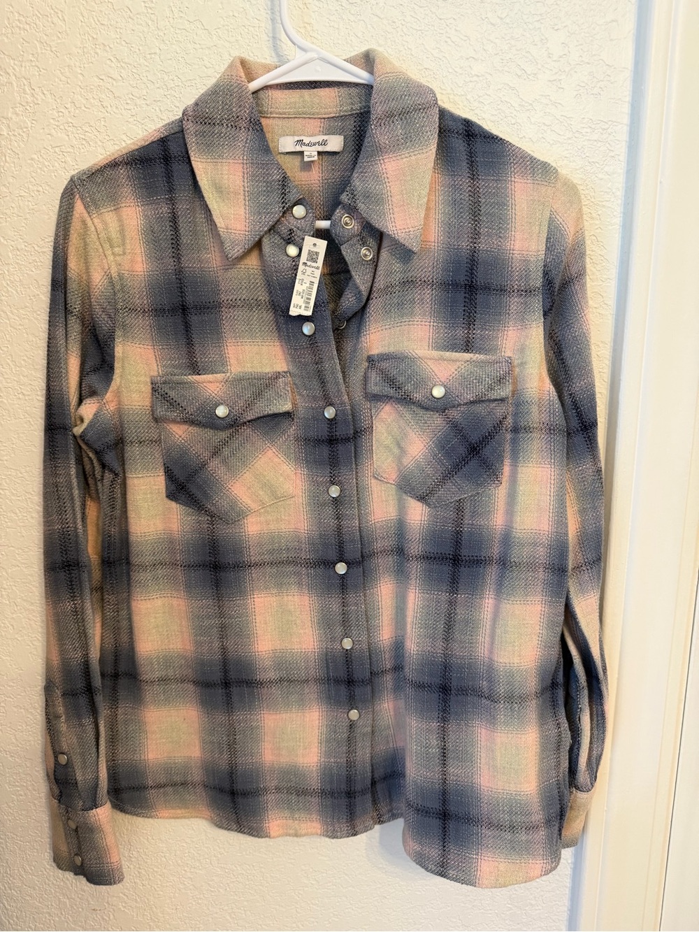 Madewell Blue and Pink Plaid Button-Down Shirt